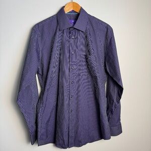 EGARA Men's Long Sleeve Striped Cotton‎ Dress Shirt Button Up Purple 16 - 34/35